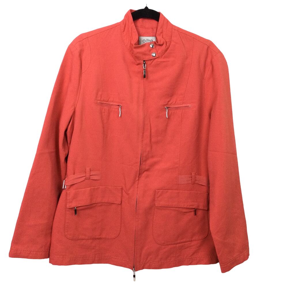 Oltre Women's Mock Neck Flap Pocket Zippered Lightweight Orange Jacket Size 14